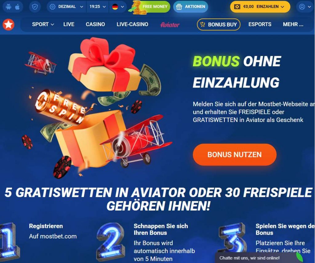 5 Gratiswetten auf Aviator für neue Spieler bei Mostbet